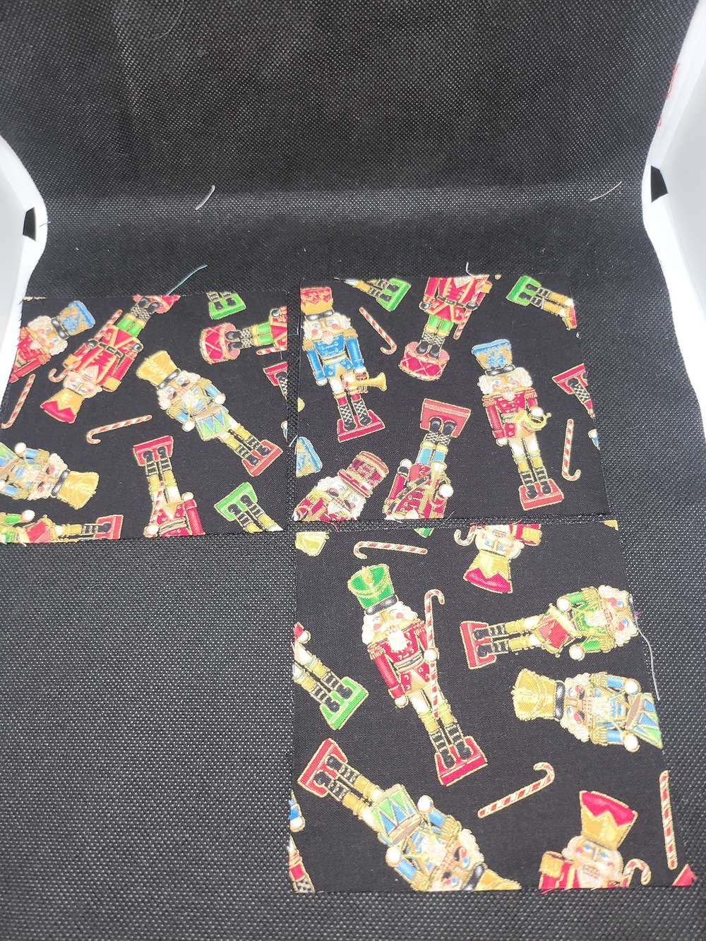 Black Nutcracker Print Festive Holiday 4.75 Inch 3 Pcs Fabric Squares Precut